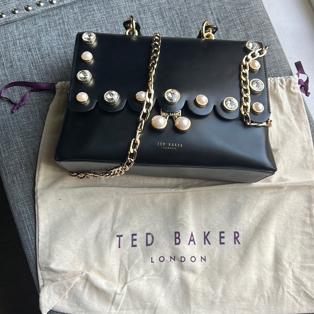 New! TED BAKER London Black leather purse with beautiful pearls and cristals